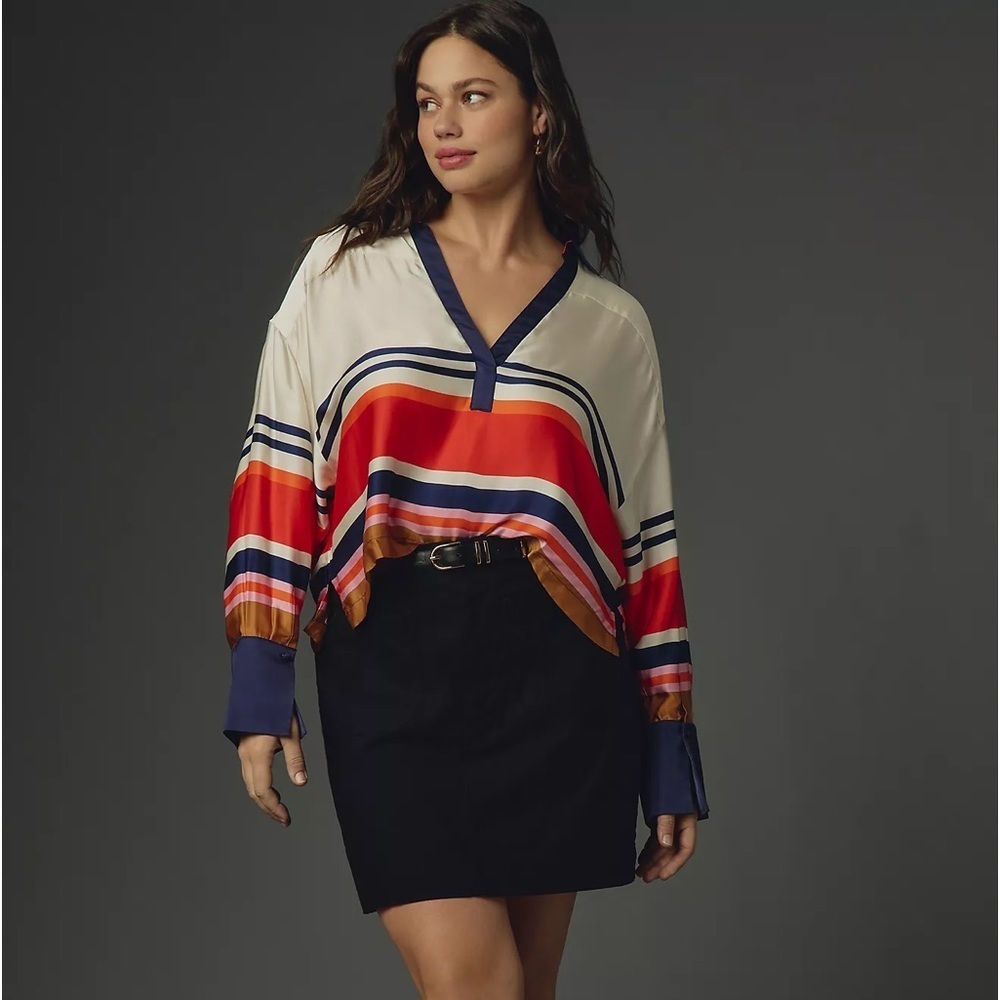 NWT Maeve Silky Rugby Popover Blouse